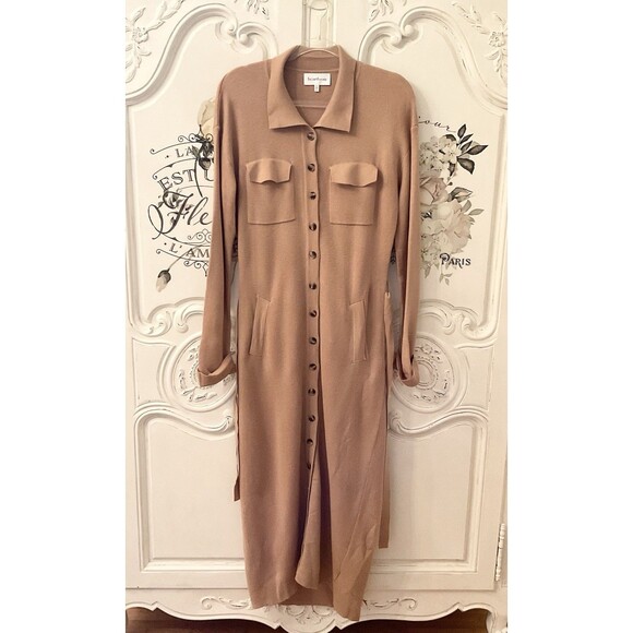 Heartloom Melina Cardigan Dress Women's S Camel Button Front Pockets Midi Belted - Picture 3 of 13